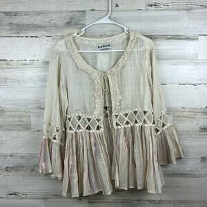 Barok paris from Anthropology womens small medium Boho lace and shimmer cardigan